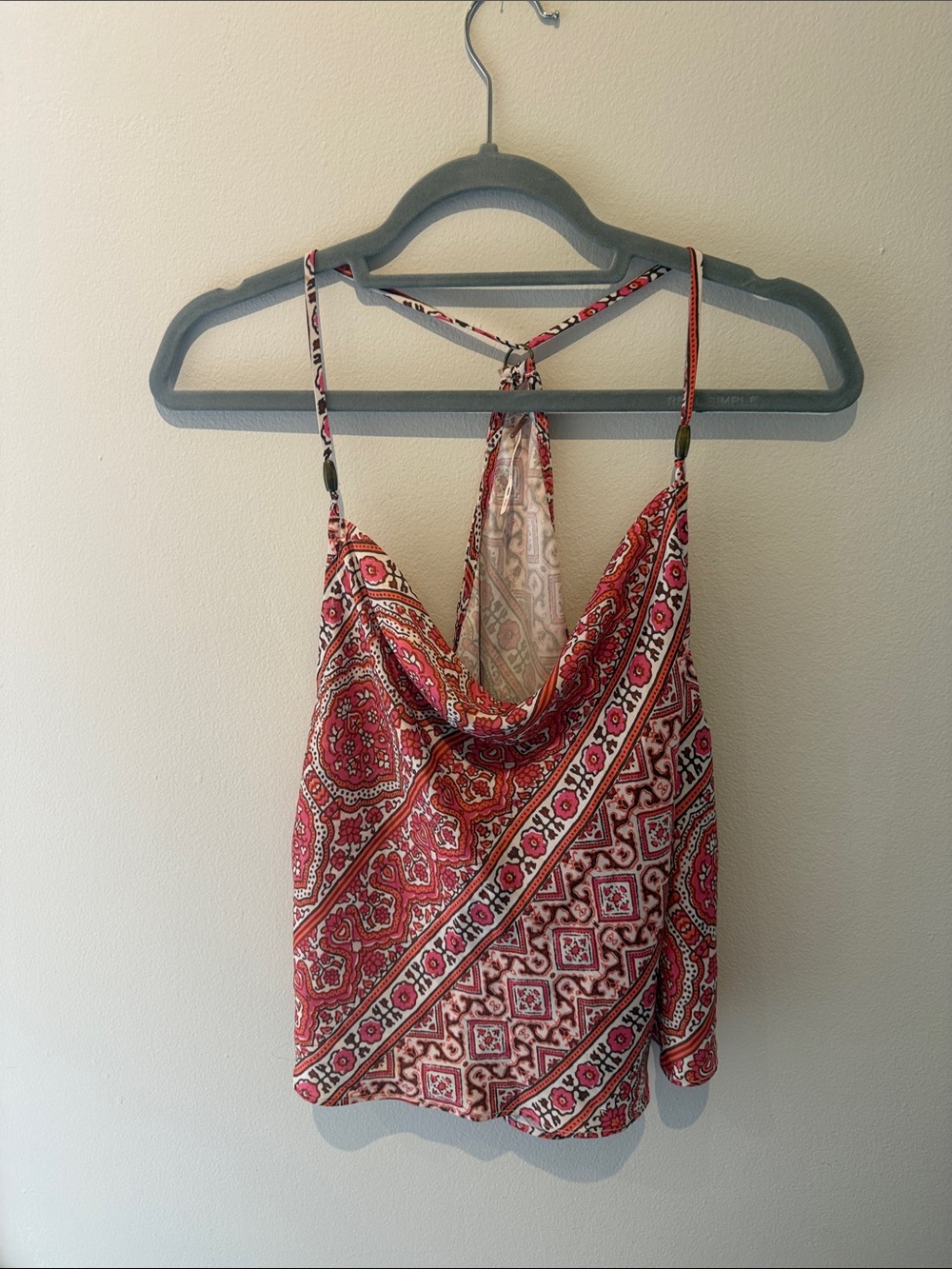Free People Red Paisley & Geometric Cowl Neck Camisole